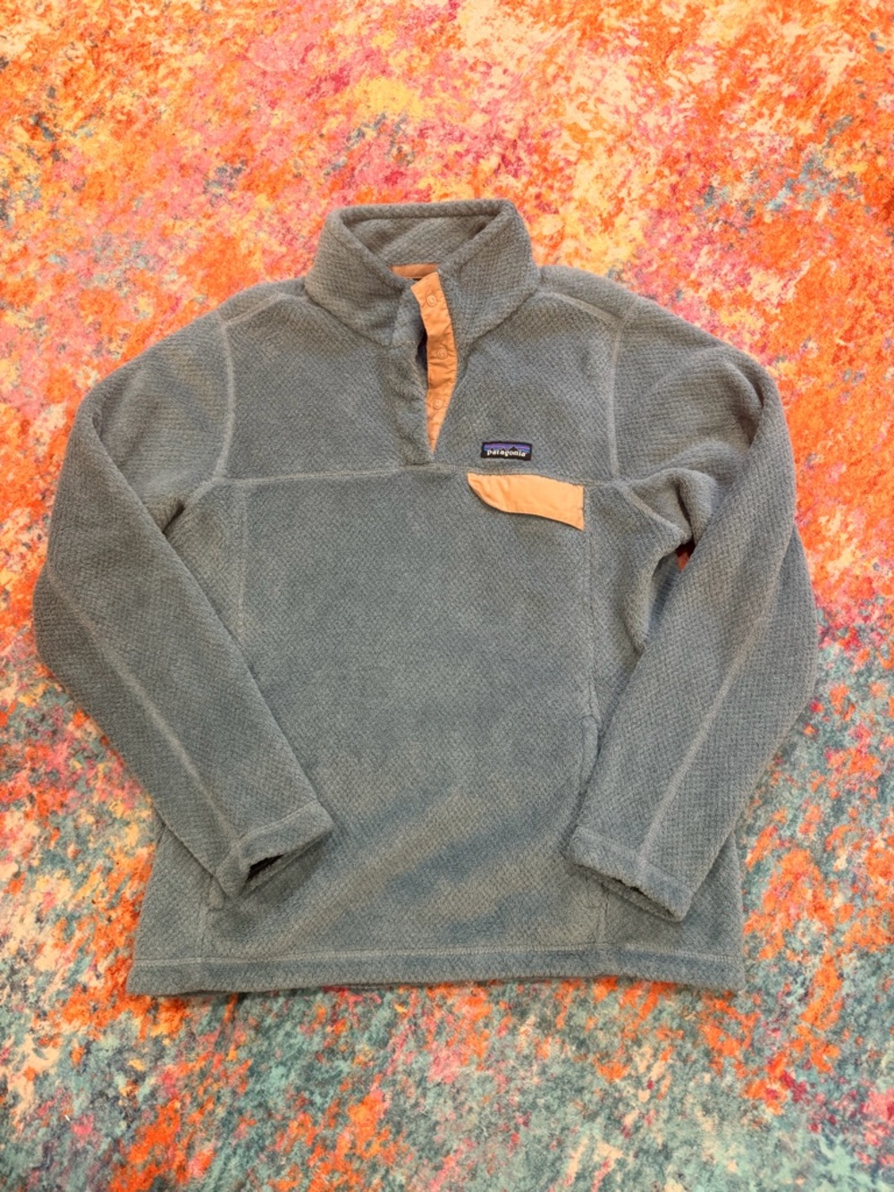 Patagonia Synchilla Snap-T Fleece Pullover Large Blue Gray Tan